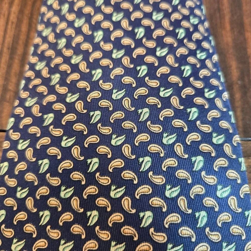 Salvatore Ferragamo Navy and Green Paisley Tie